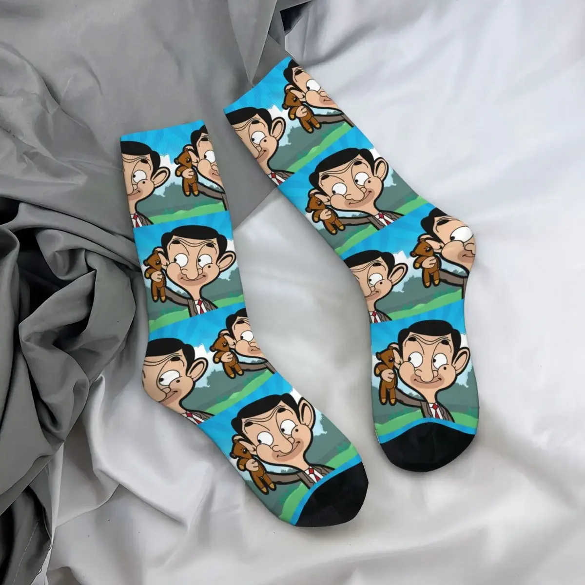 

All Seasons Crew Stockings Mr. Bean Cartoon Socks Crazy Hip Hop Long Socks for Men Women Valentine's Day Gifts