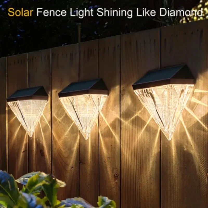 Solar Fence Lights Outdoor Garden Diamond Solar LED Wall Light IP65 Waterproof Garden Step Light for Terraces Railings