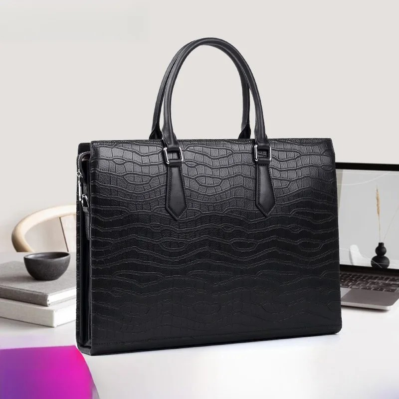 New Genuine Business Men's Handbag Top Layer Cowhide Laptop Large Capacity Briefcase Crossbody Messenger Bag Men Leather Bag