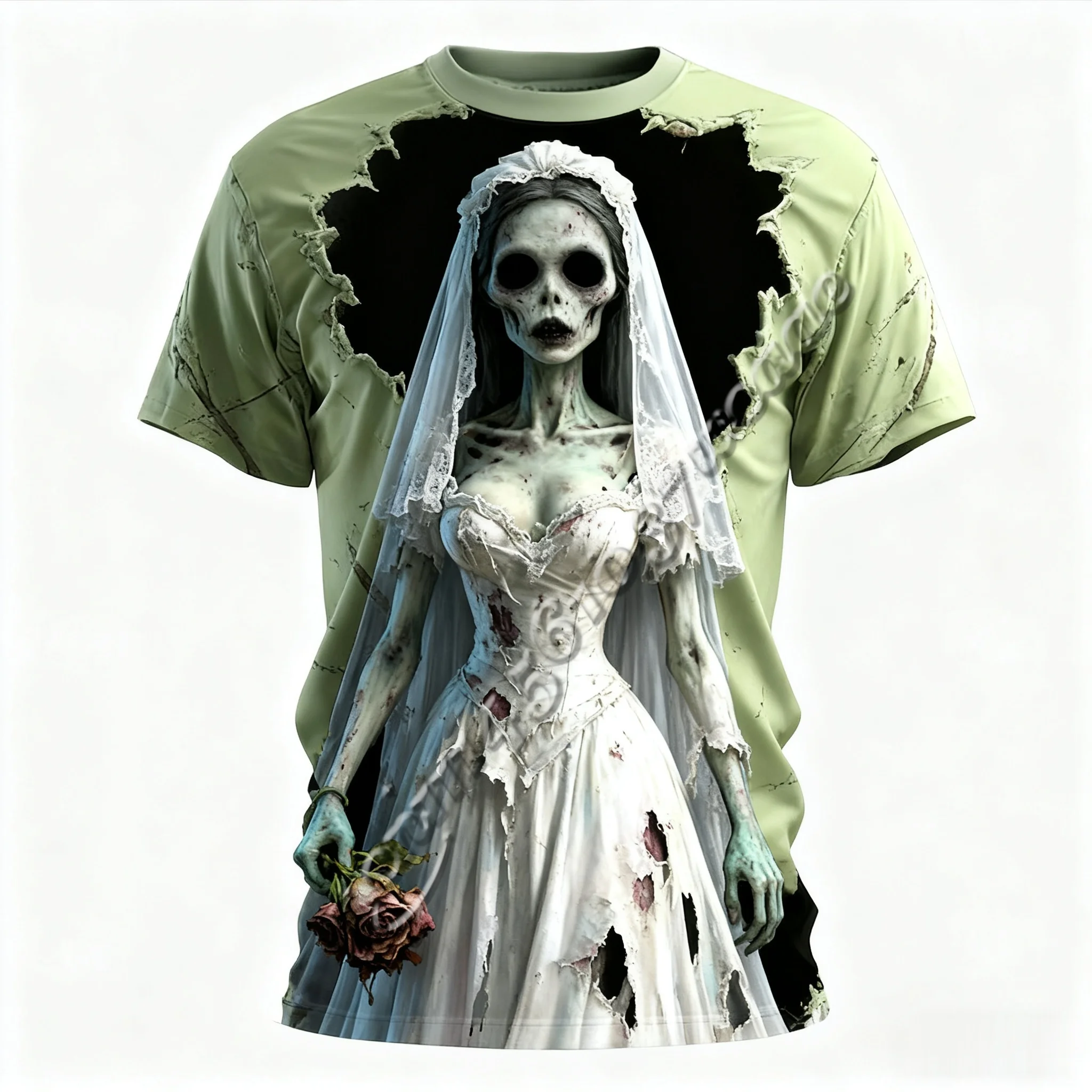 Halloween 3D Tear‑Cloth Visual Print  T‑Shirt Dracula Cthulhu Mummy Pirate Skull Zombie Bride All‑Over Print  Top FamilyMatching