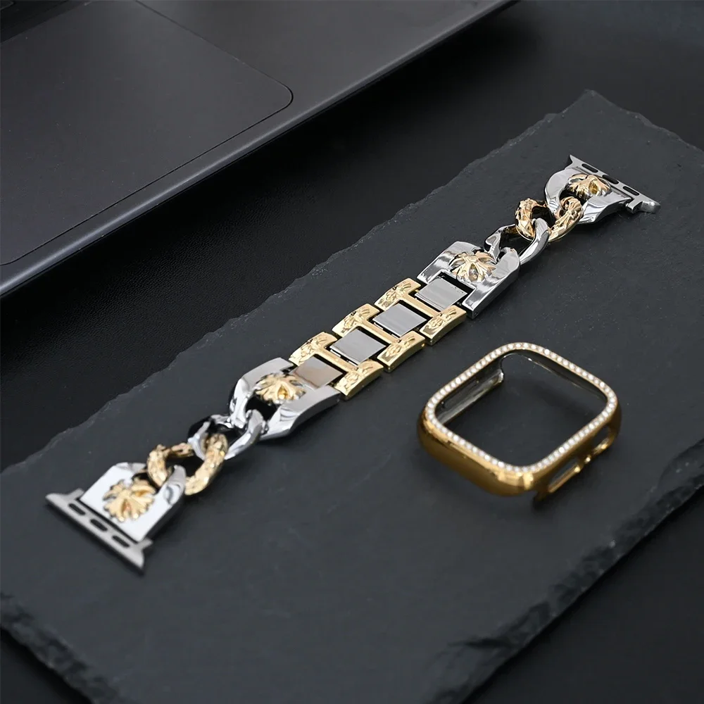 Luxury Stainless Steel Case+Band For Apple Watch Ultra 2 49mm 9 8 7 42mm 44 45mm Women Bracelet For IWatch6 5 4 se 3 40 41 38mm