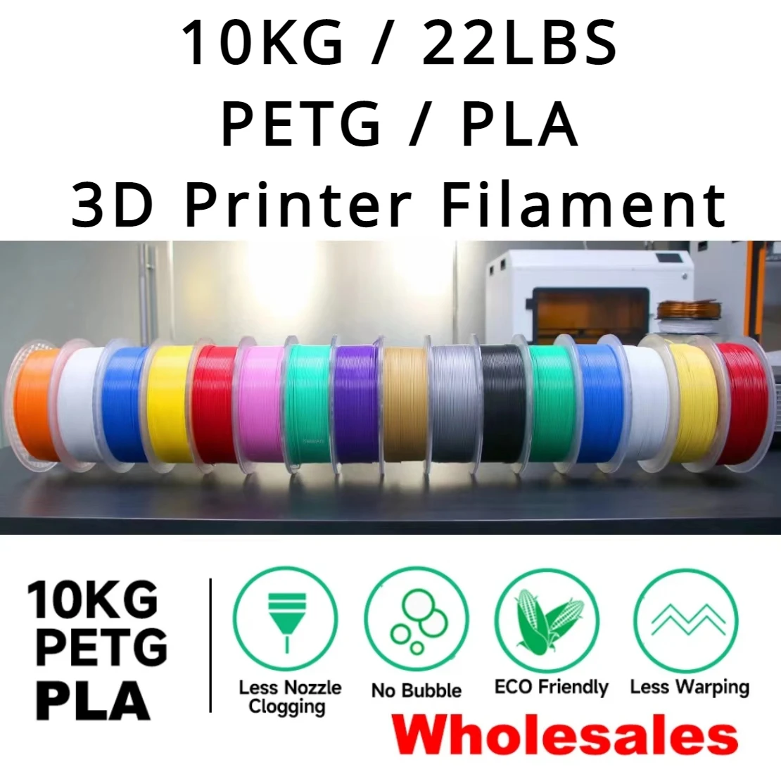 10kg/22lbs PETG PLA Filament 3D Printer Filament 10 Rolls 1KG 1.75mm Odorless Eco-Friendly Good Tougness Mix Color