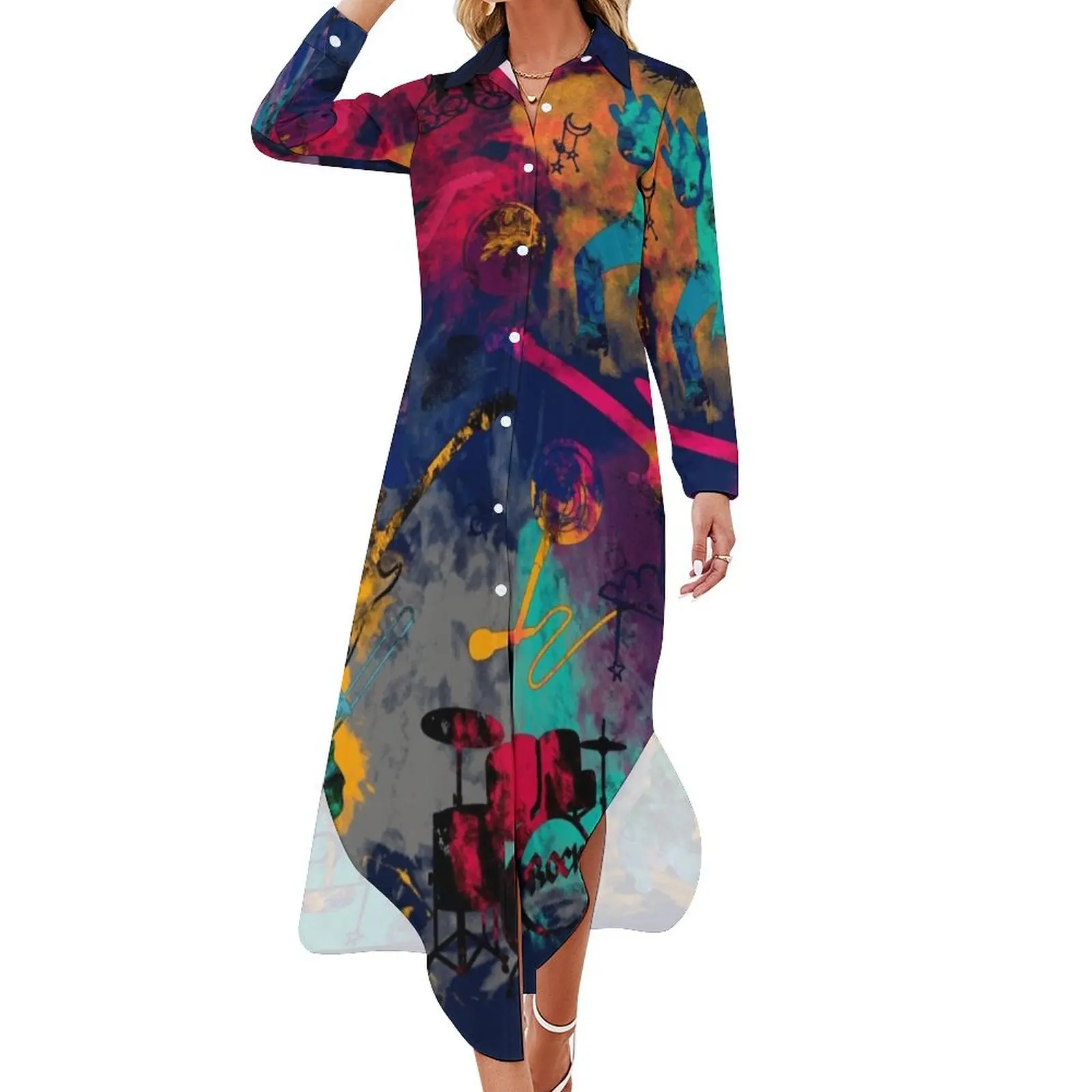 

Rock band Long Sleeved Shirt Dress Cocktail of dresses summer women's dress 2024 party dress women elegant luxury Casual dresses