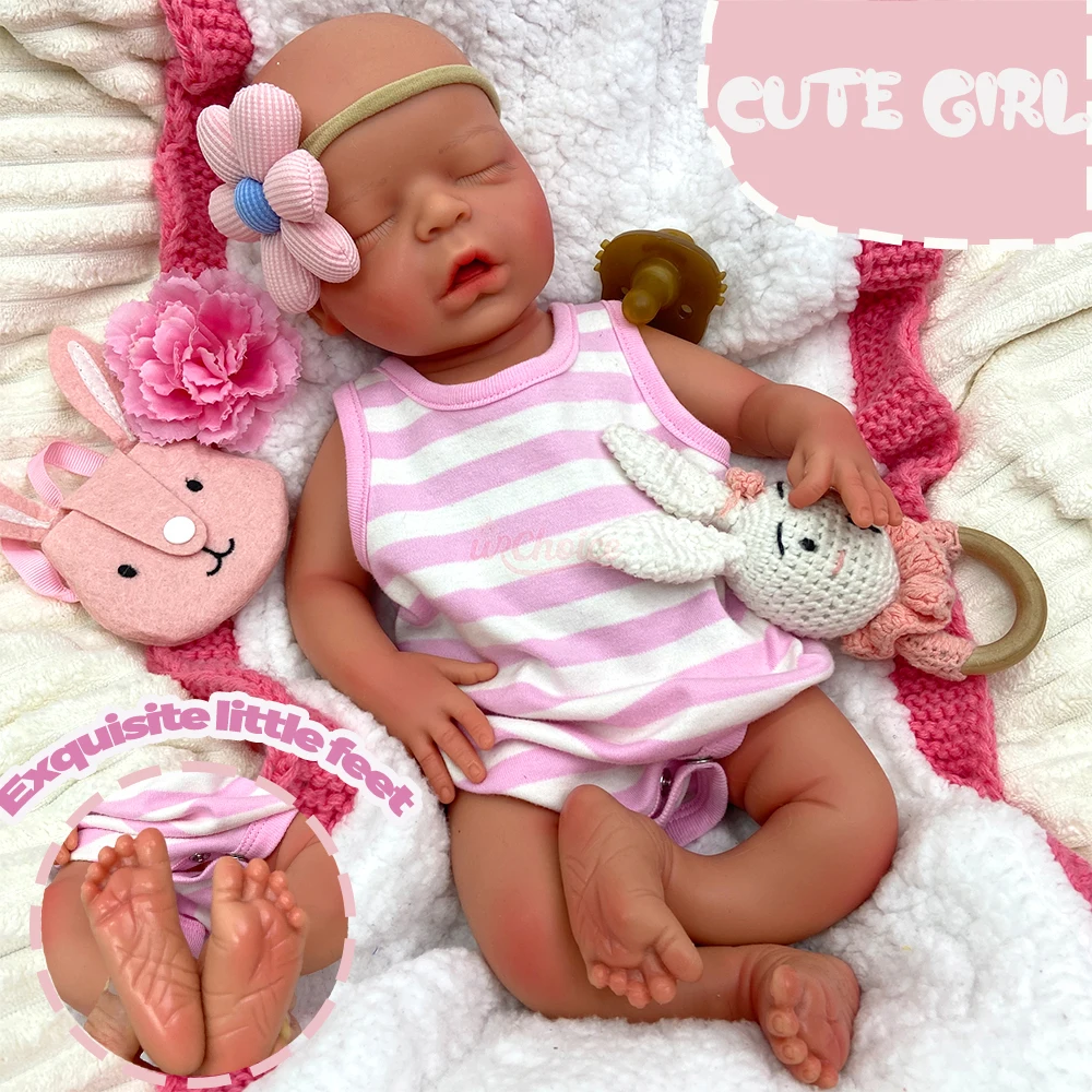 

Full Silicone Reborn Baby Waterproof Material 18" Realistic Skin Details Handmade Real Touch Stretchable Festival Present Toy