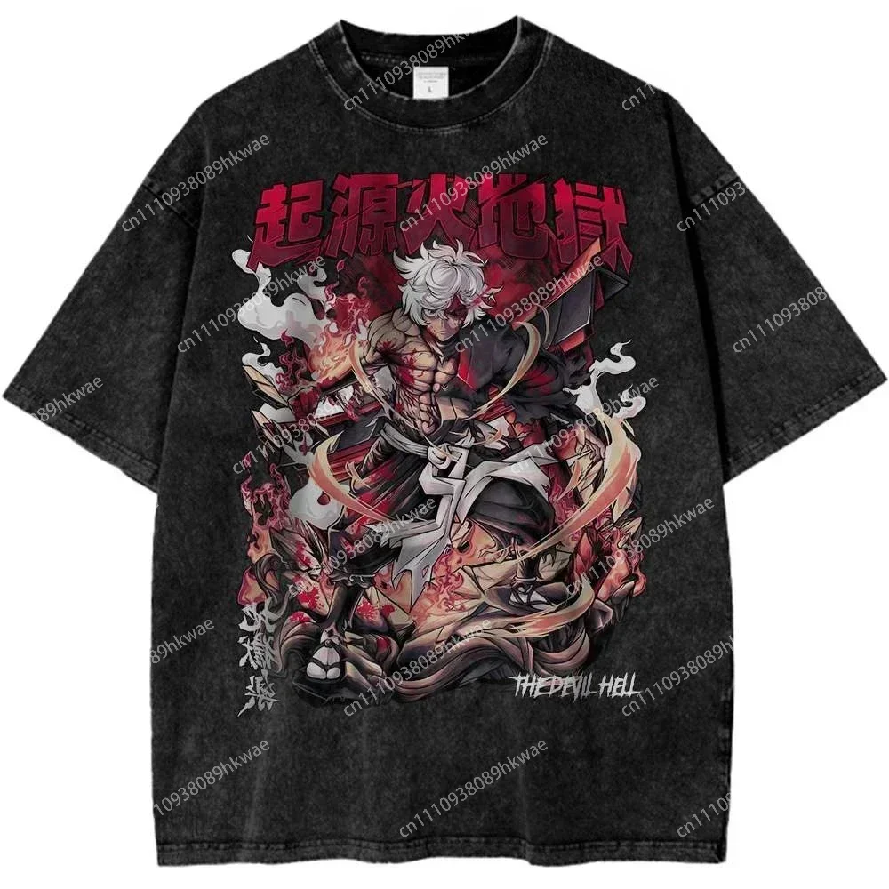 Camiseta de Anime Hell's Paradise Jigokuraku Gabimaru The Hollow Washed, Estilo Harajuku, Oversize, Manga Corta