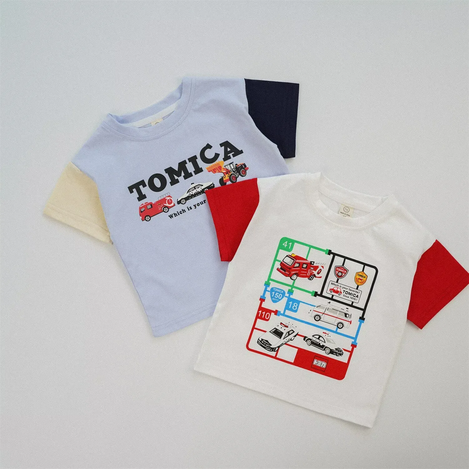

2026 Summer Kids Clothes Car Print Boys T-Shirt Color Block Tee Soft & Cozy Skin-Friendly Cotton Kids Tops 80-130