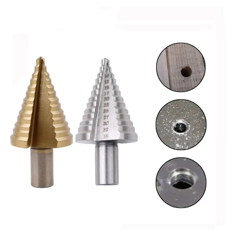 5-35mm HSS Titanium Core Step Drill Bit Spiral Groove Wood Metal Hole Cutter High Speed Steel Core Drill Bits Power Tools