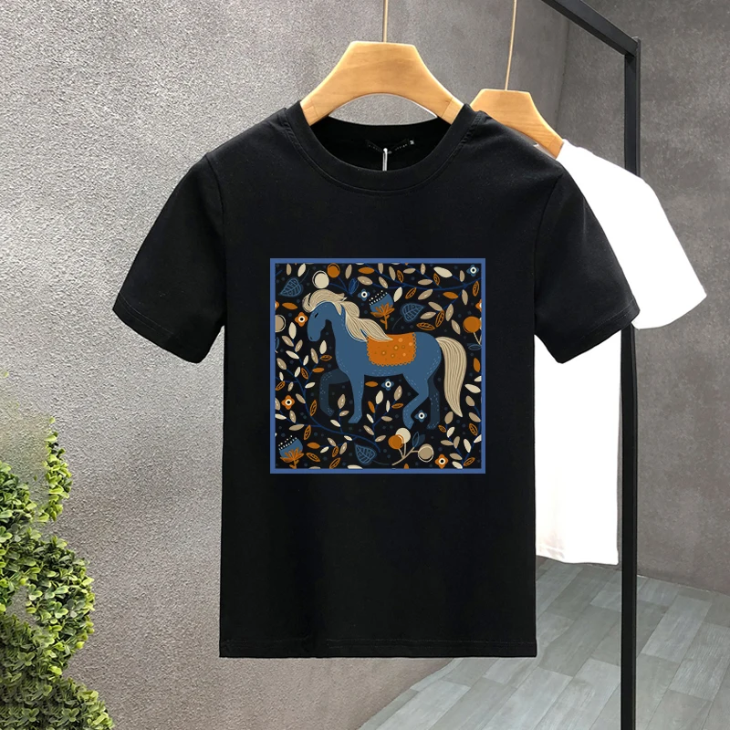 Cute Horse Style Luxury Brand Cotton Letter Print Couple Tees Summer Harajuku Men/Women Short Sleeve T-shirt Asian Size S-7XL