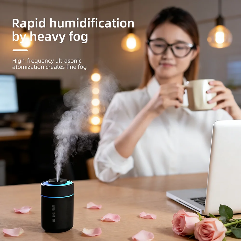 قطعة واحدة من مرطب الهواء الصغير المحمول، تشغيل هادئ، وضع الرذاذ الدقيق، مع أضواء محيطة - مرطب USB محمول للاستخدام الداخلي