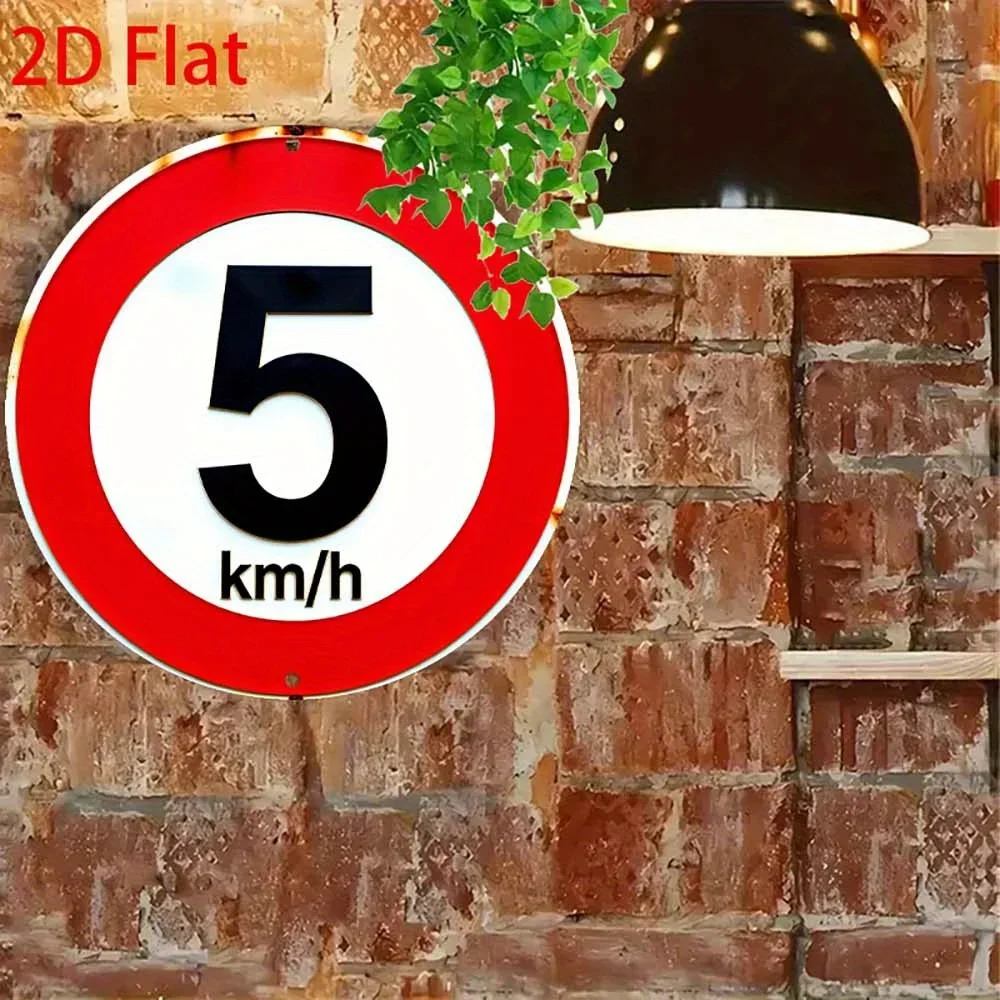 High Definition Wooden Plaque, 5 km/h Speed Limit Round Wood Sign, Vintage Retro Traffic Sign Print Wall Art, Funny Slow Down De