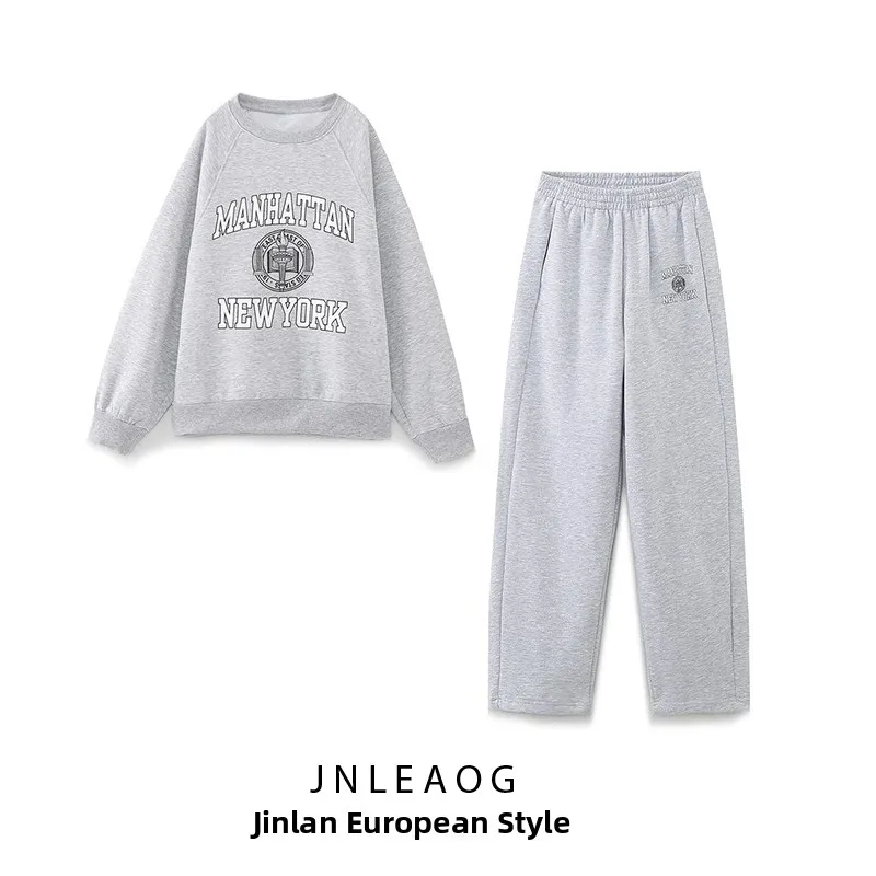 

Fashionable JNLEAOG Autumn Women's Design Sweatshirt And Joggers Two-Piece Set School Team Style Long Sleeve round Neck Polye...