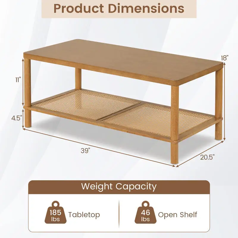 Side elevation of rectangular rubberwood coffee table