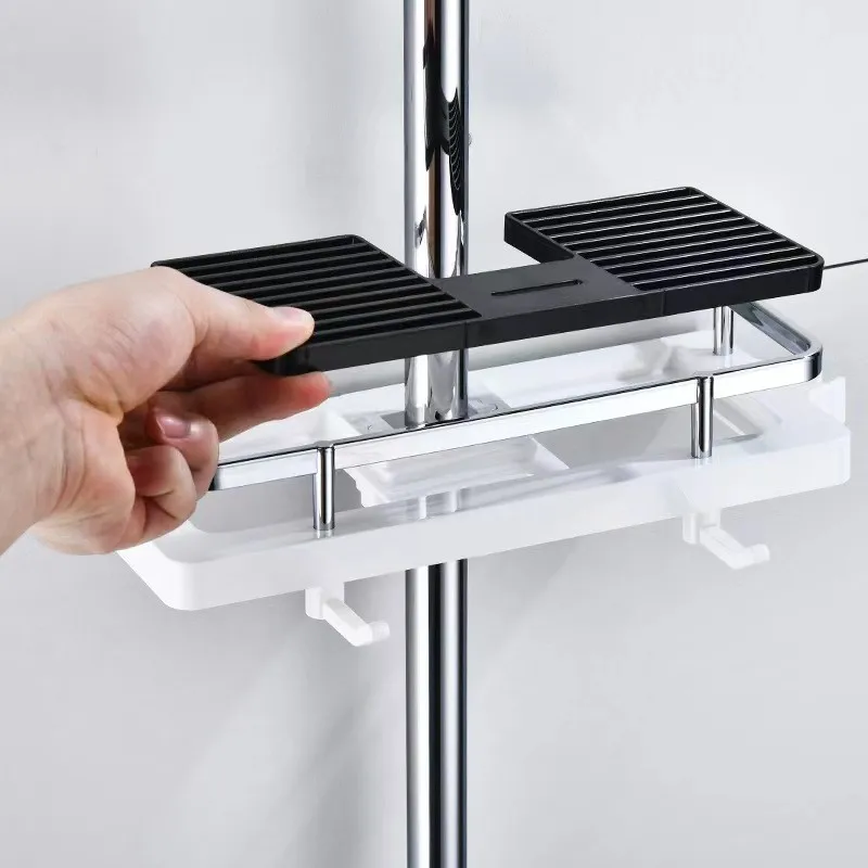 Bathroom Shower Shelf Shower Rod Rack Bathroom Lift Rod Bracket Shower Storage Hanging Basket Bathroom Accessories Wall Shelf