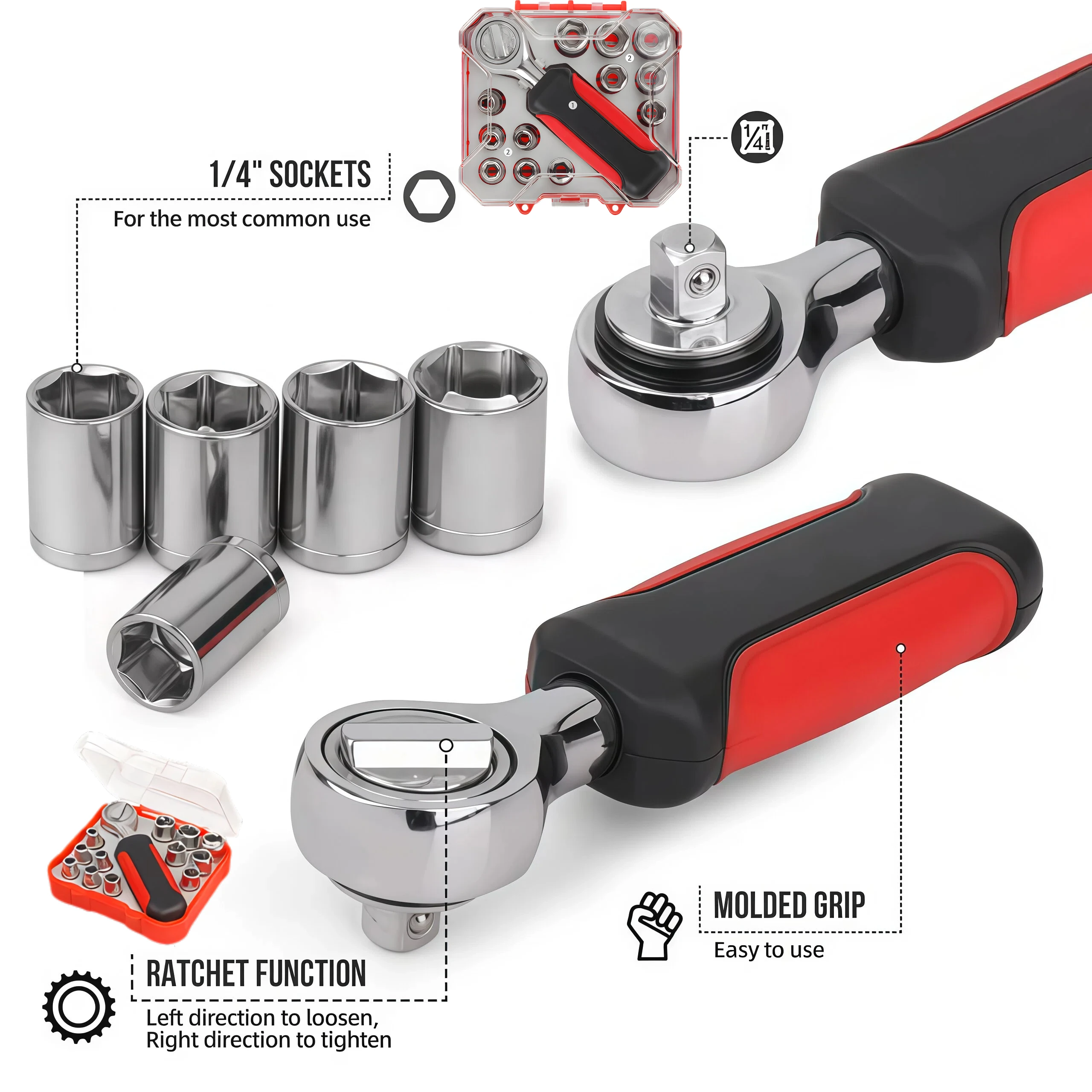 Xiaofei CR-V Metric Socket Wrench Set 4-13mm Auto Repair Household Tool Combination Joint Ratchet Socket Set for Home Repair