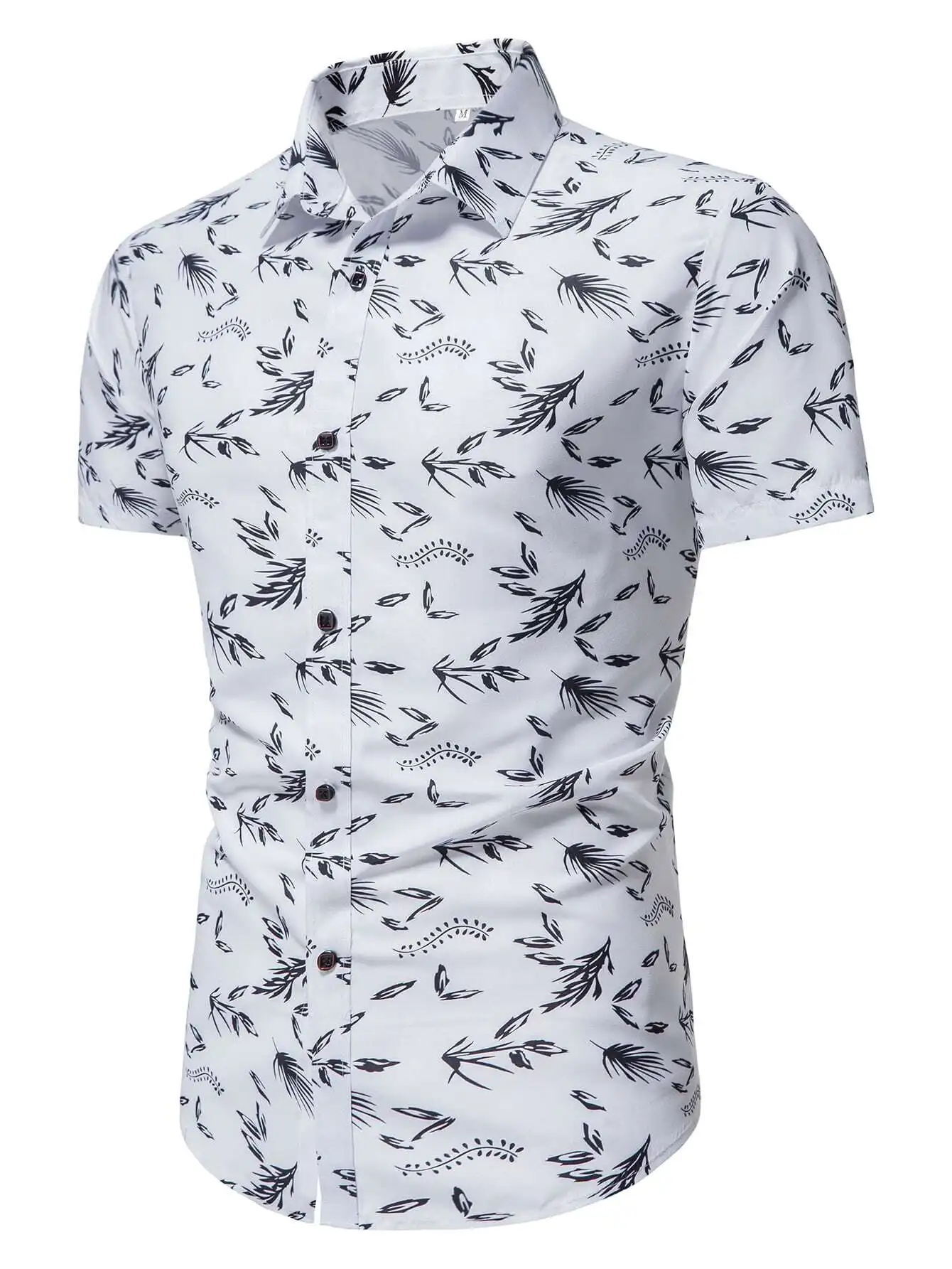 

Men's Short Sleeve Button-Down Shirt with All-Over Botanical Print