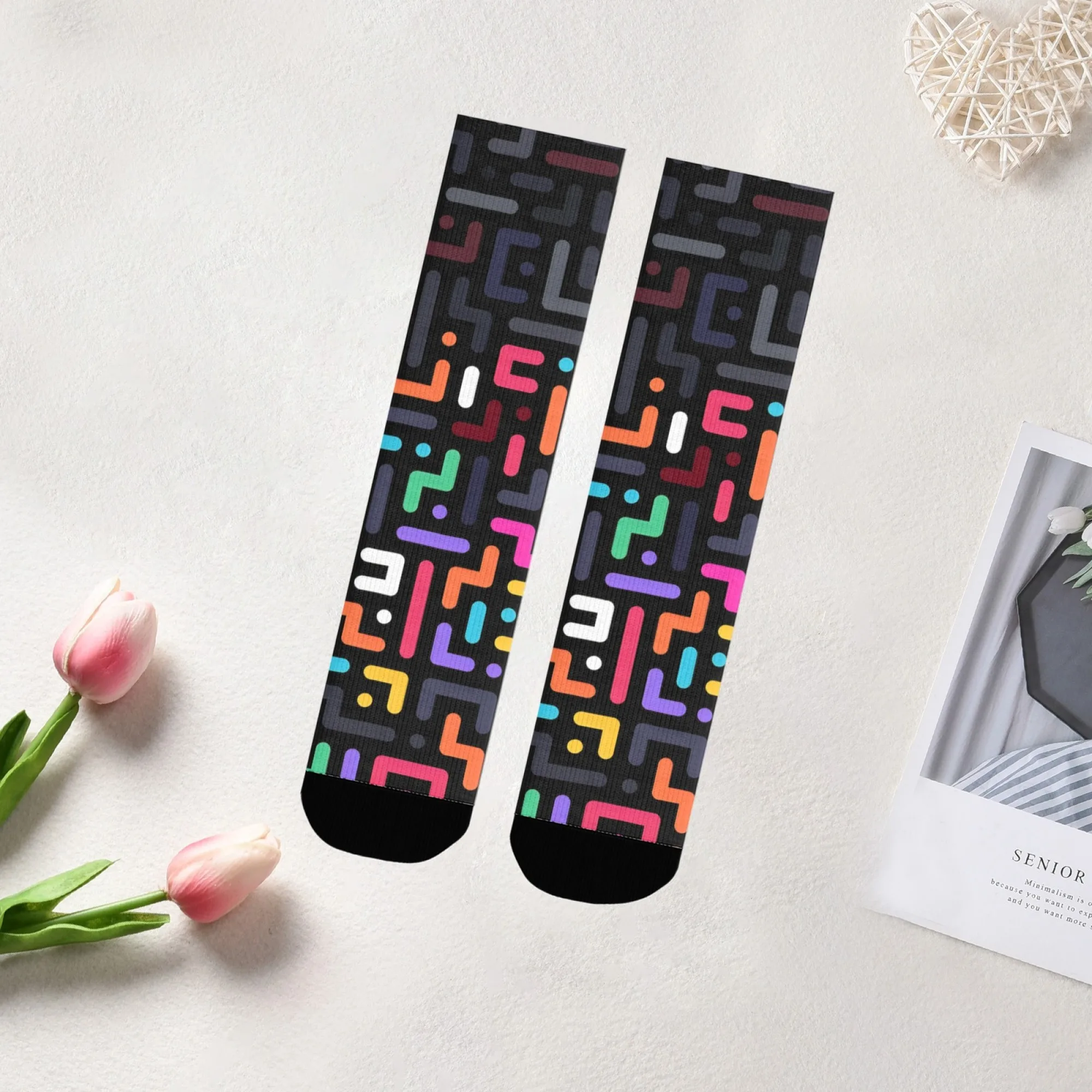 Colorful Geometric Socks Smooth Lightweight Durable Men's Socks Cycling Hiking Camping Fun Party Crazy Rock Compression Socks