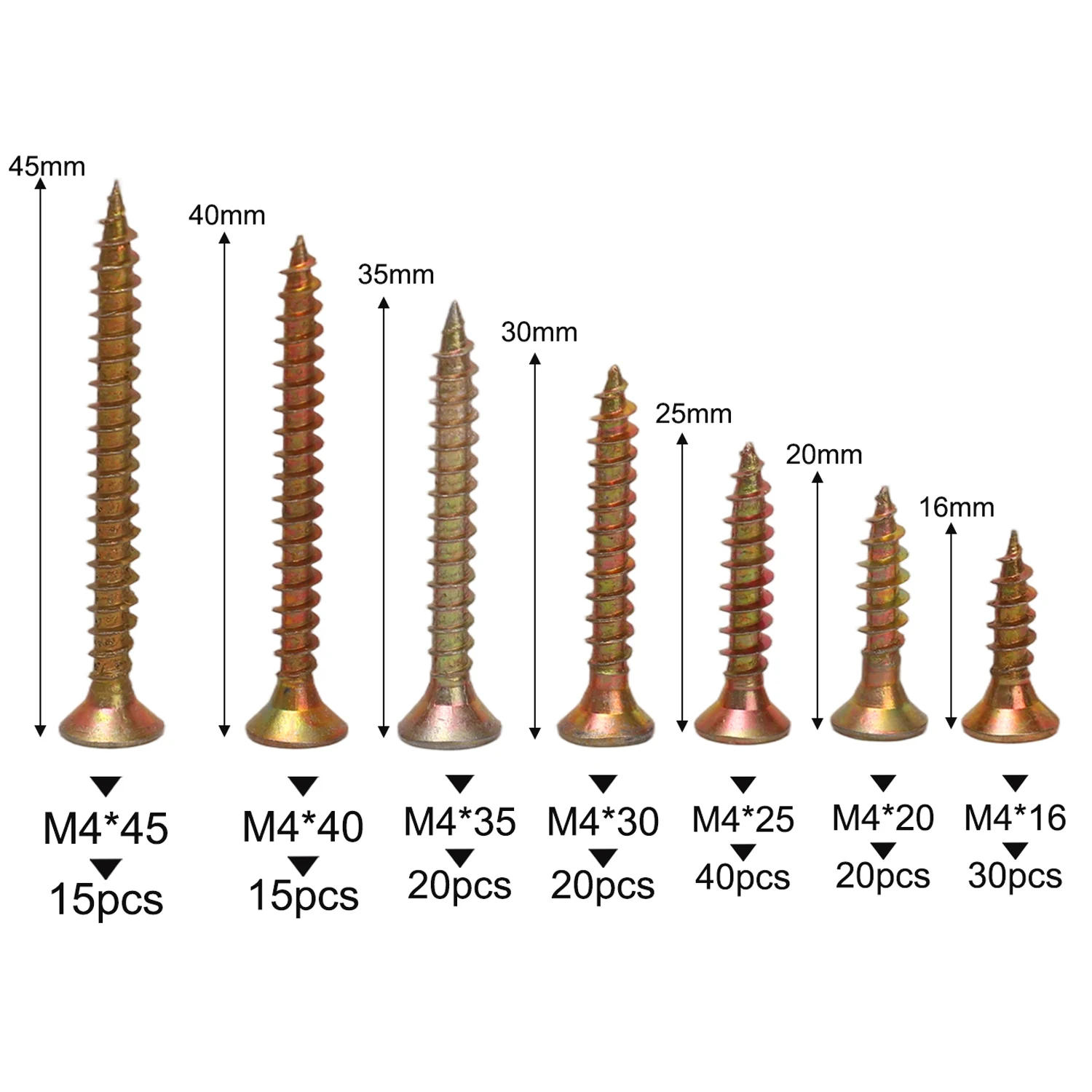 160/320 PCS Sekrup Logam Self Tapping Phillips Kepala Datar Countersunk Sekrup Drywall Kayu Sekrup Silang Pengikat Kit Beraneka Ragam