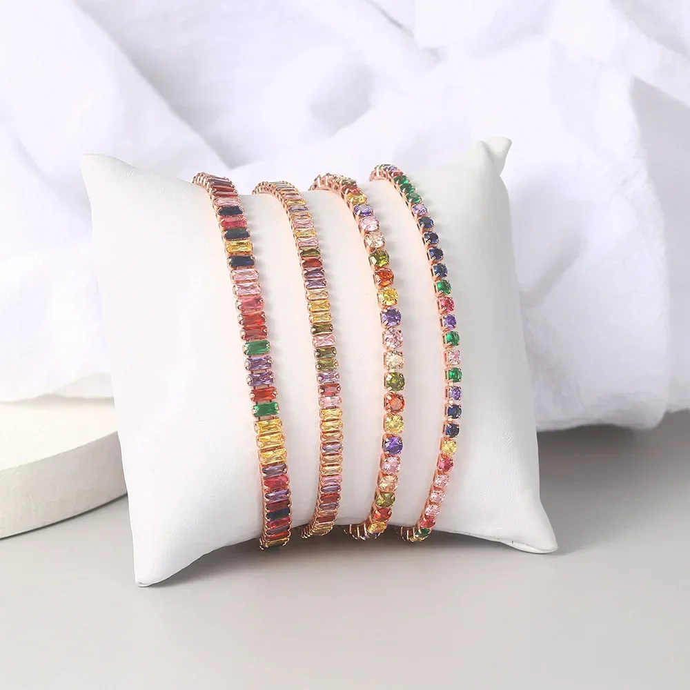 New Rainbow Crystal Tennis Bracelet Exquisite Shiny Adjustable Folding Bright Zircon Girl Accessories Fashion Jewelry Gifts