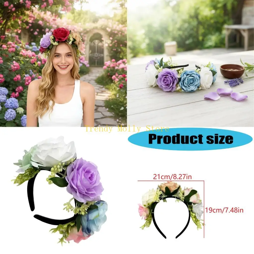 

N5KB Colorful Fabric Garlands Hairhoop Party Hairband for Beach Wedding Formal Event