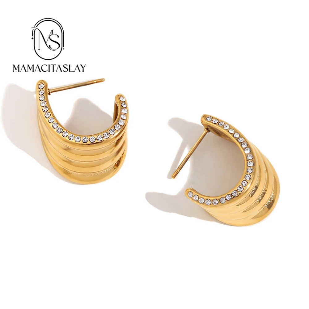 MamacitaSlay Stylish Tarnish Free wave edge potato chip shape wrap earlobe earrings 2024 trend stainless steel jewelry woman