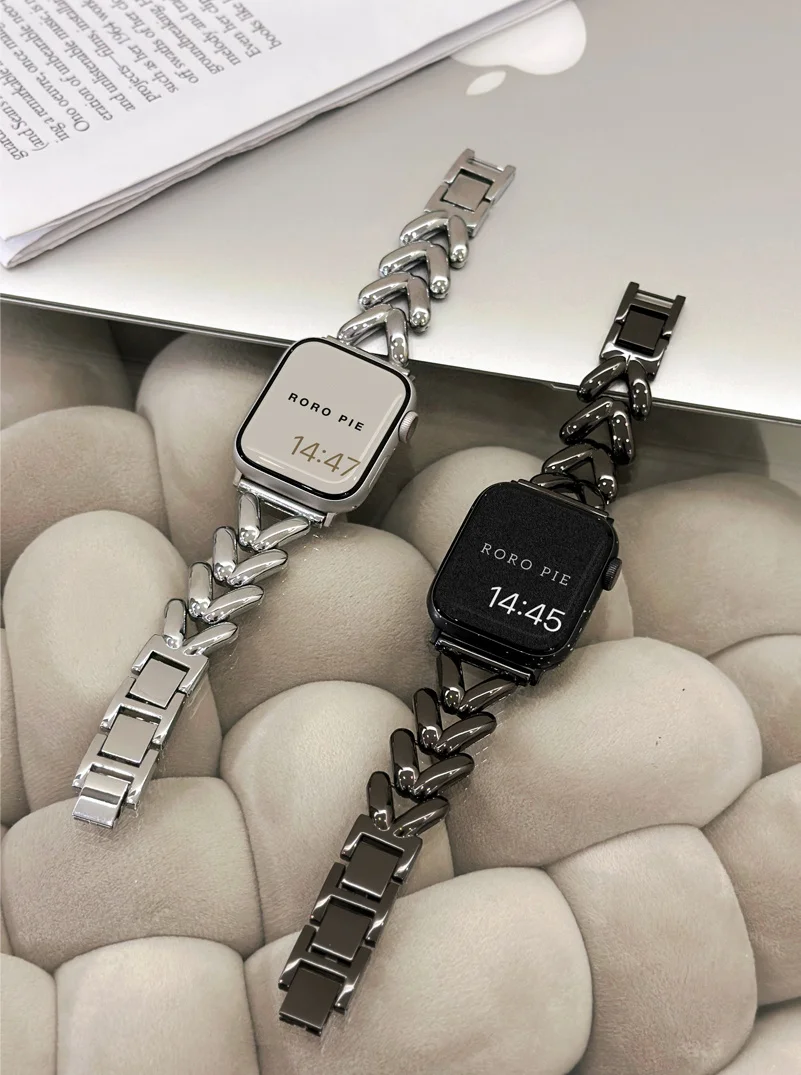 الحب القلب حزام معدني لساعة أبل se 40 مللي متر الفرقة 44 مللي متر 45 38 41 42 49 مللي متر سيدة سوار ل iWatch سلسلة 9 الترا 8 7 6 5 4 3