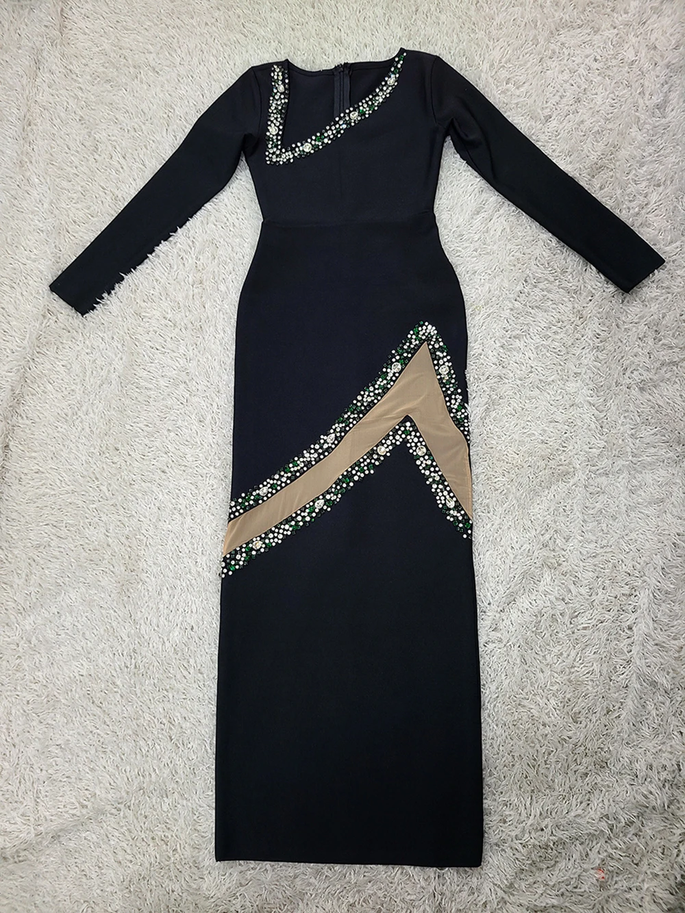 فستان Modphy الماسي الأنيق بأشرطة مثير بياقة غير منتظمة وأكمام طويلة ملابس مرقعة فساتين المشاهير والحفلات والنوادي #5