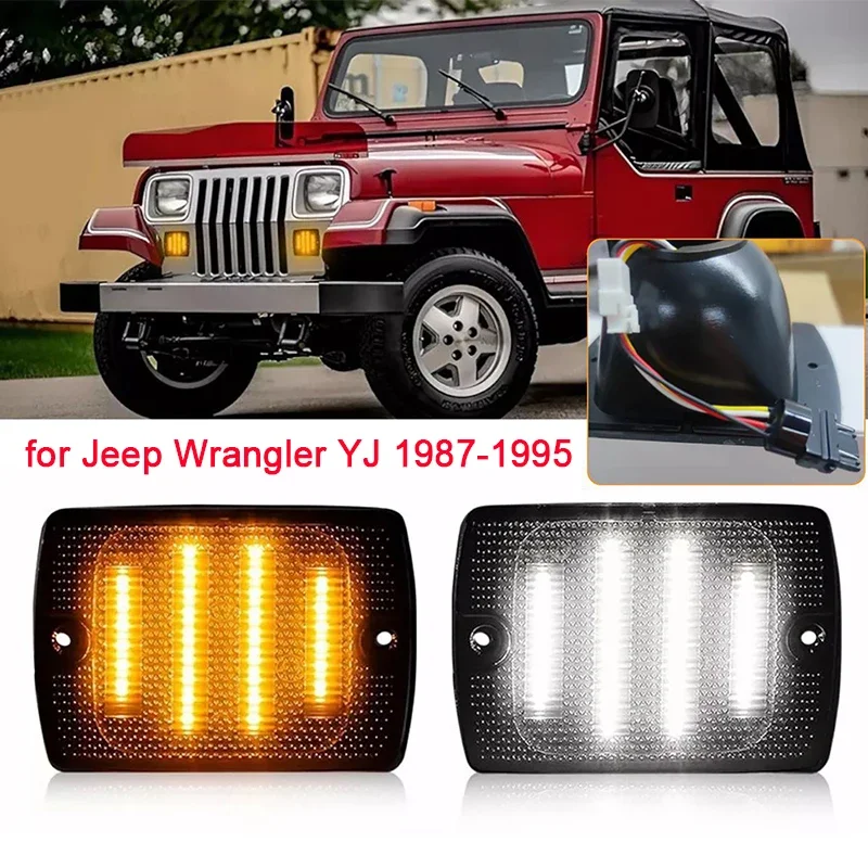 

2Pcs/set Smoked Lens LED Front Bumper Light High Brightness Waterproof Turn Signal Light Fit for Jeep Wrangler YJ 1987-1995