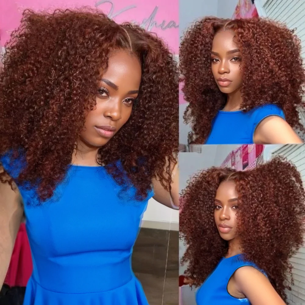 

Красновато-коричневые вьющиеся парики с глубокими волнами 13x4 Парик фронта шнурка Бесклеевые парики Человеческие волосы для женщин Kinky Curly 13x6 hd Парик фронтальной части шнурка