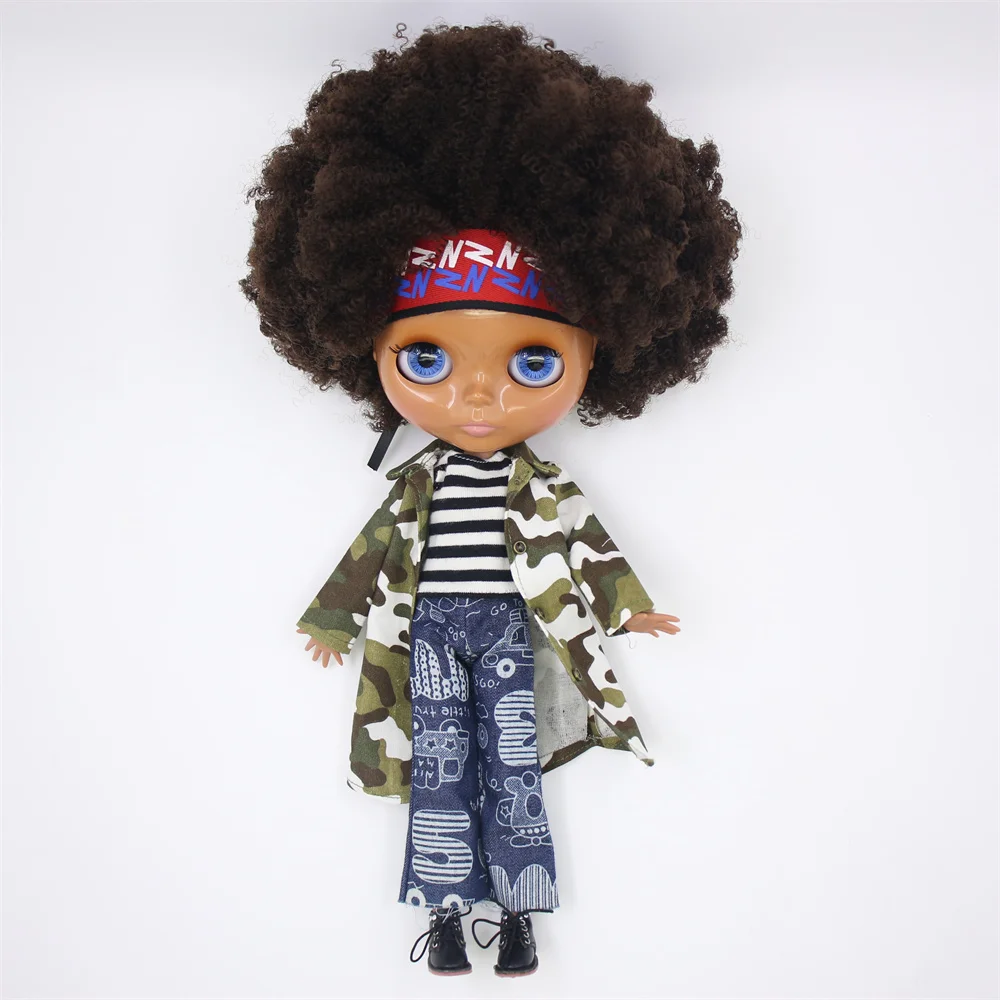 ICY DBS Blythe doll super dark skin, black skin, straight hair,Afro hair nude doll and set doll joint body the gift for boy girl