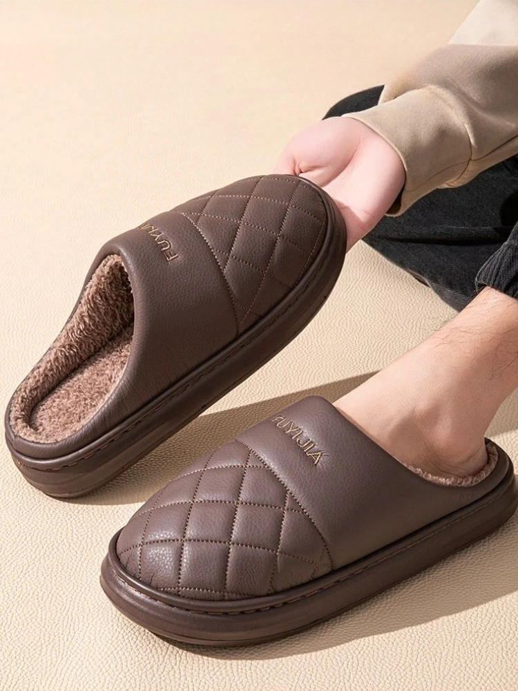 Men Winter Plush Slippers Thick Sole Non Slip Warm Fuzzy Indoor House Soft Fleece Comfortable Premium Home Footwear New