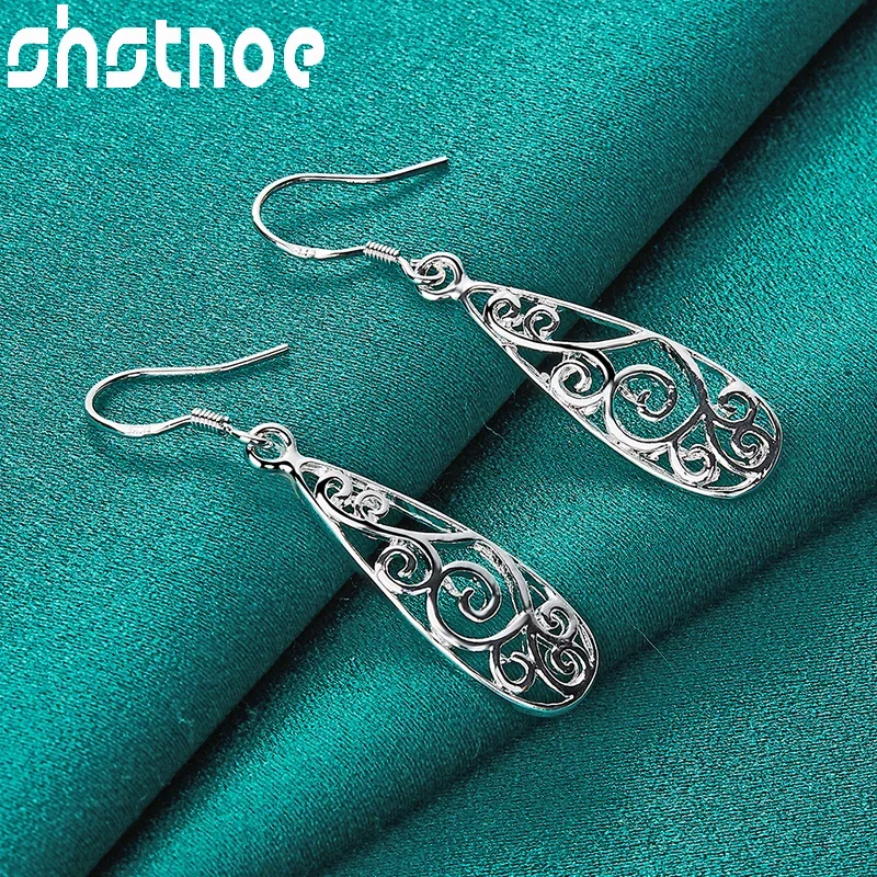 

SHSTONE 925 Sterling Silver Earring Hollow Carved Water Droplets Drop Earrings For Women Fashion Party Wedding Jewelry Gifts