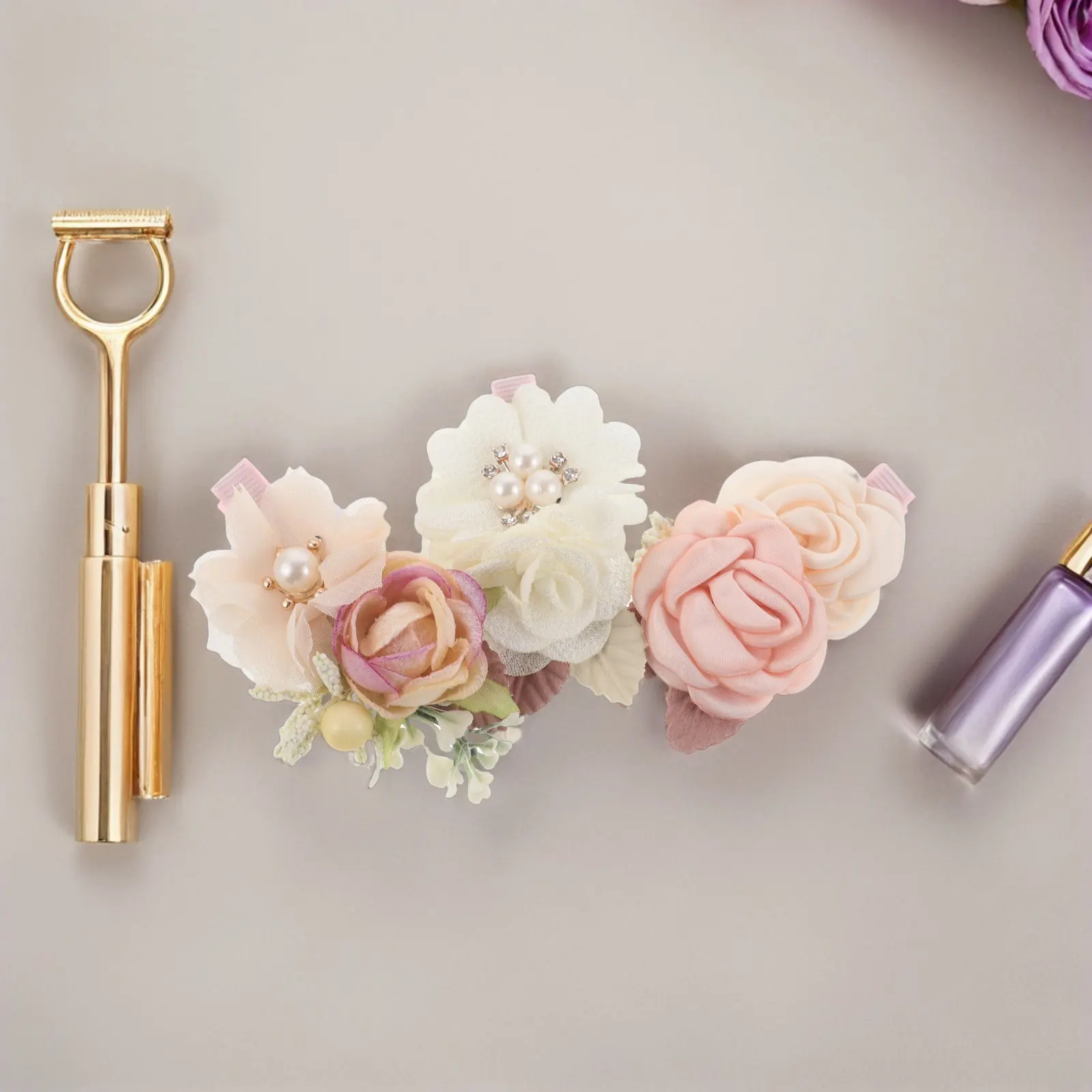 3Pcs Pink Flower Hair Barrettes for Realistic Floral Design Elegant Wedding Hair Clips Flower Bridesmaid Side Clip
