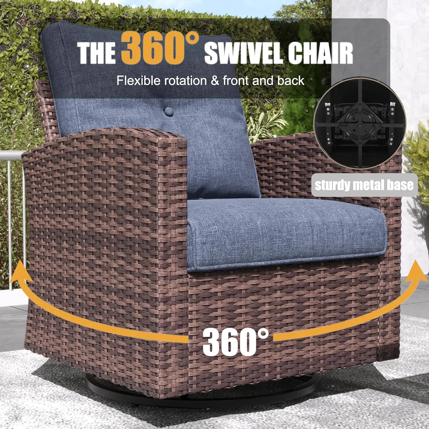 Set of 2 Outdoor 360 Degree Swivel Rattan Wicker Rocker Chair Patio Bistro Seating Set for Porch Garden Backyard Customized