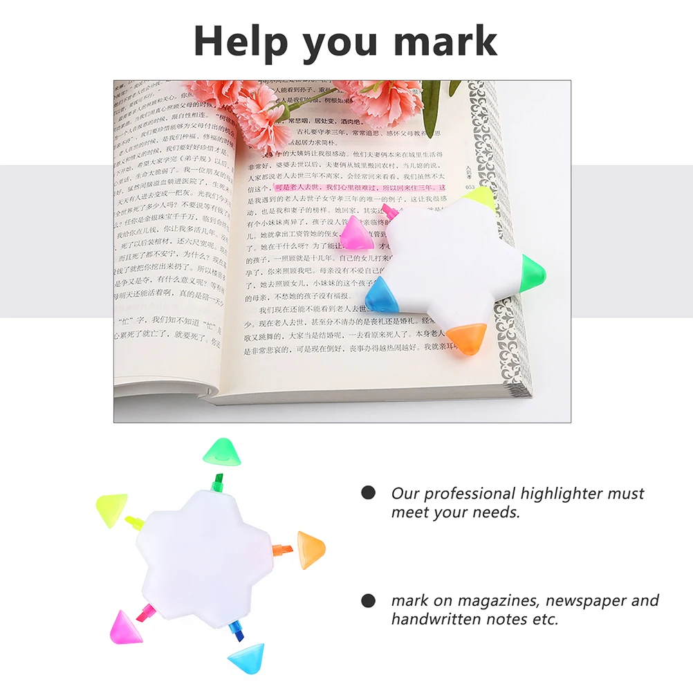 6 قطع من أقلام التحديد الملونة الإبداعية واللوازم المدرسية وأقلام الفلورسنت المحمولة على شكل نجمة