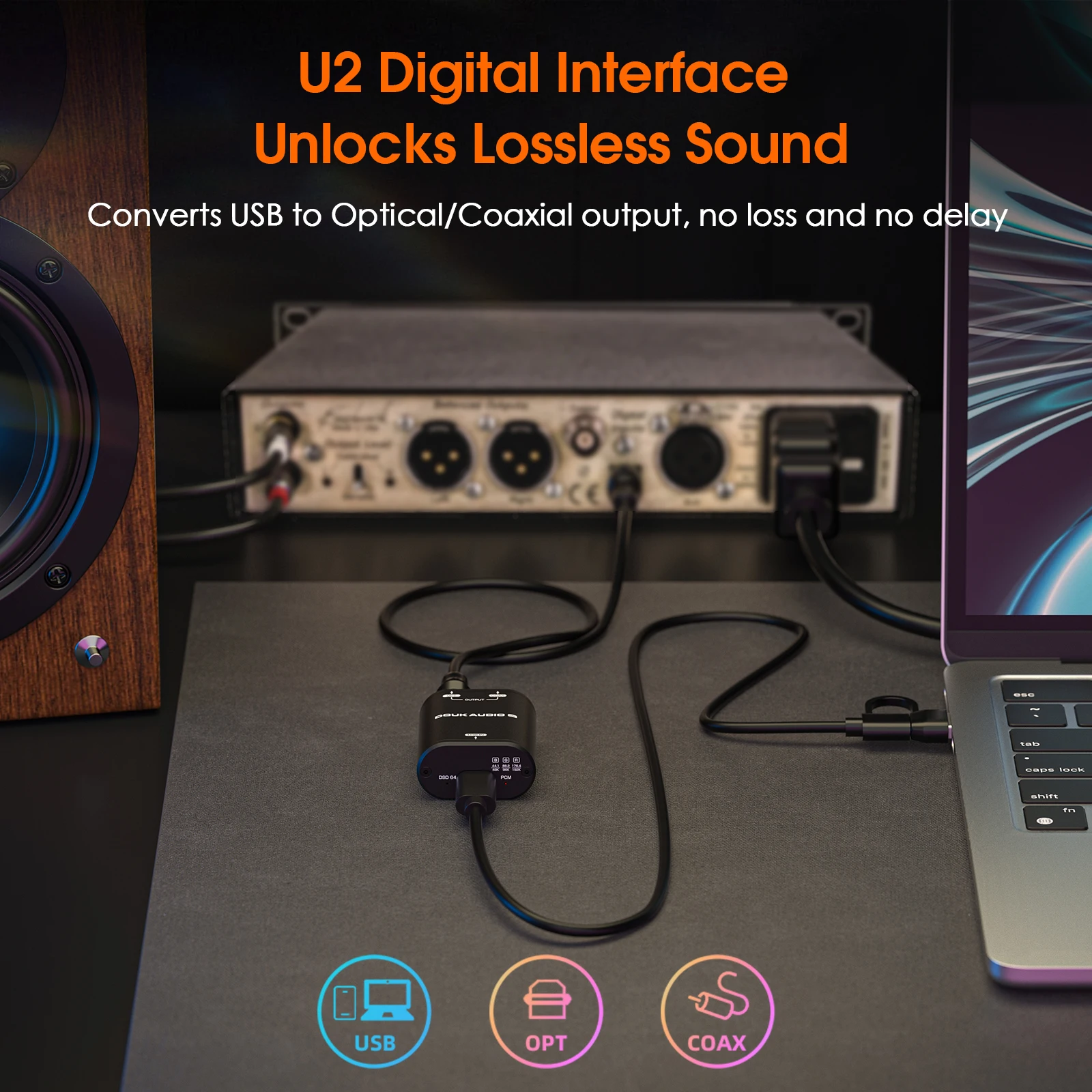 Douk Audio U2 XU316 Mini Digital Audio Interface USB zu Koaxial/Optisch SPDIF Adapter DSD für Telefon/PC – Detail 3