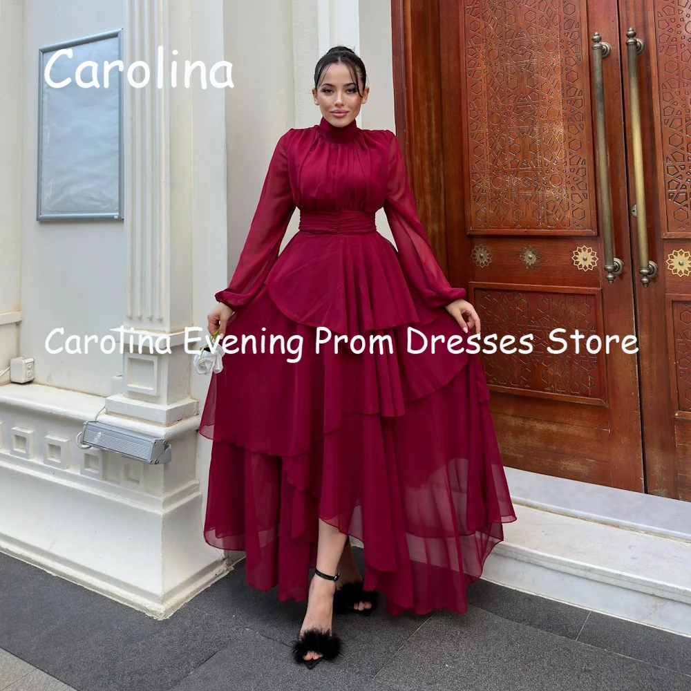 

Carolina Chiffon A-line O-neck Ruffle Ankle-length Prom Gown luxury Evening Formal Elegant Pretty Party Dress for Women 2023