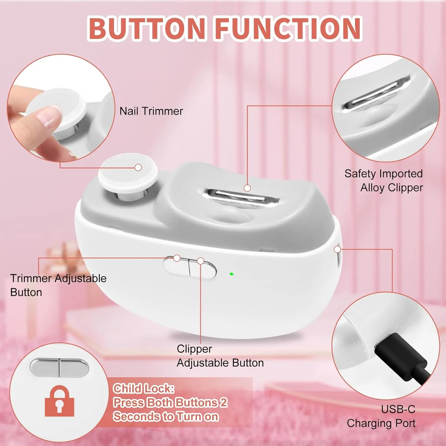 ماكينة قص الأظافر الكهربائية الأوتوماتيكية - قطاعة أظافر تلقائية 2 في 1 ومطحنة تلميع للأطفال والكبار #5