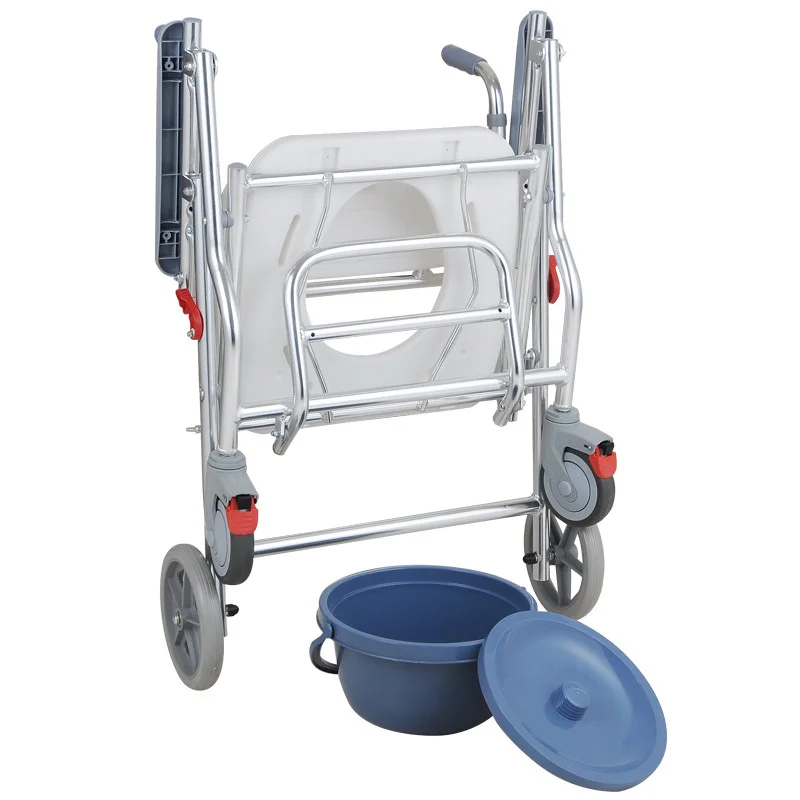 lightweight aluminum  Portable Casters Elderly patient disabled shower chair bathroom commode wheelchair