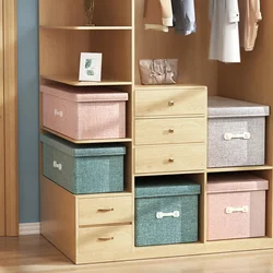 Cotton Linen Folding Storage Box with Lid Closet Drawer Clothes Books Toys Sundries Quilts Organizer Laundry Basket for Wardrobe