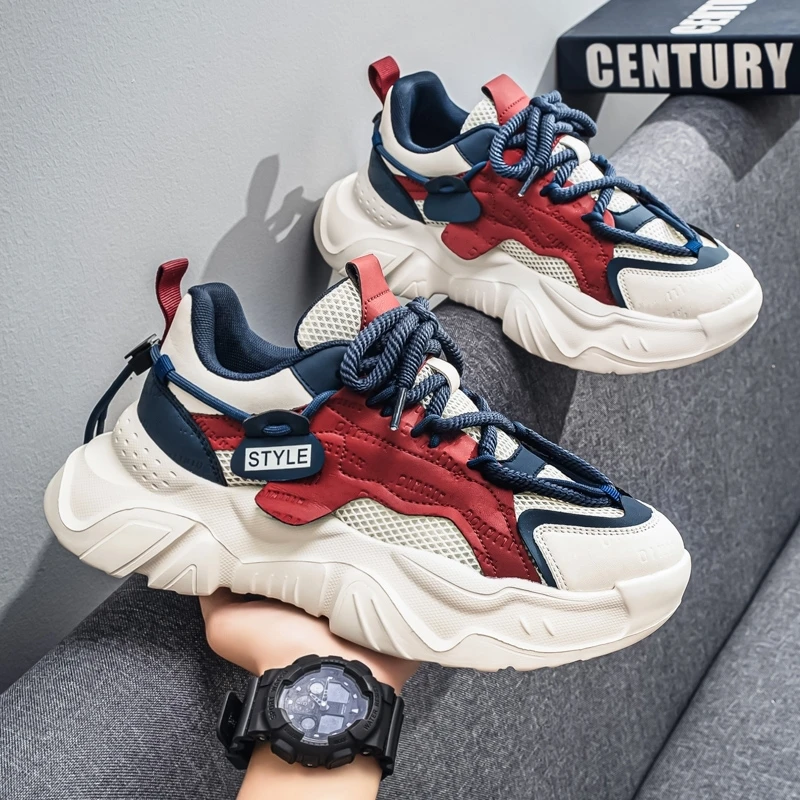 

Мужская спортивная обувь четырехсезонная модная новая повседневная сетчатая дышащая уличная обувь для бега на толстой подошве, нескользящая повседневная спортивная обувь