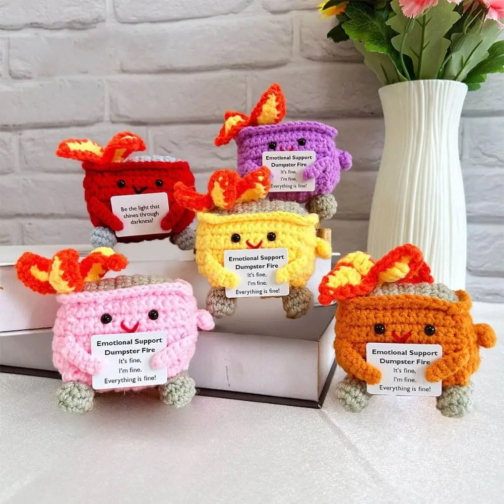 New  Positive Card Emotional Support Dumpster Fire Crochet Knitted Handmade Heartfelt Thank You Gift Dumpster Fire Weighted Base