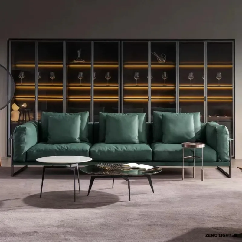 combinação de sofá de couro moderno primeira camada de couro pequeno apartamento