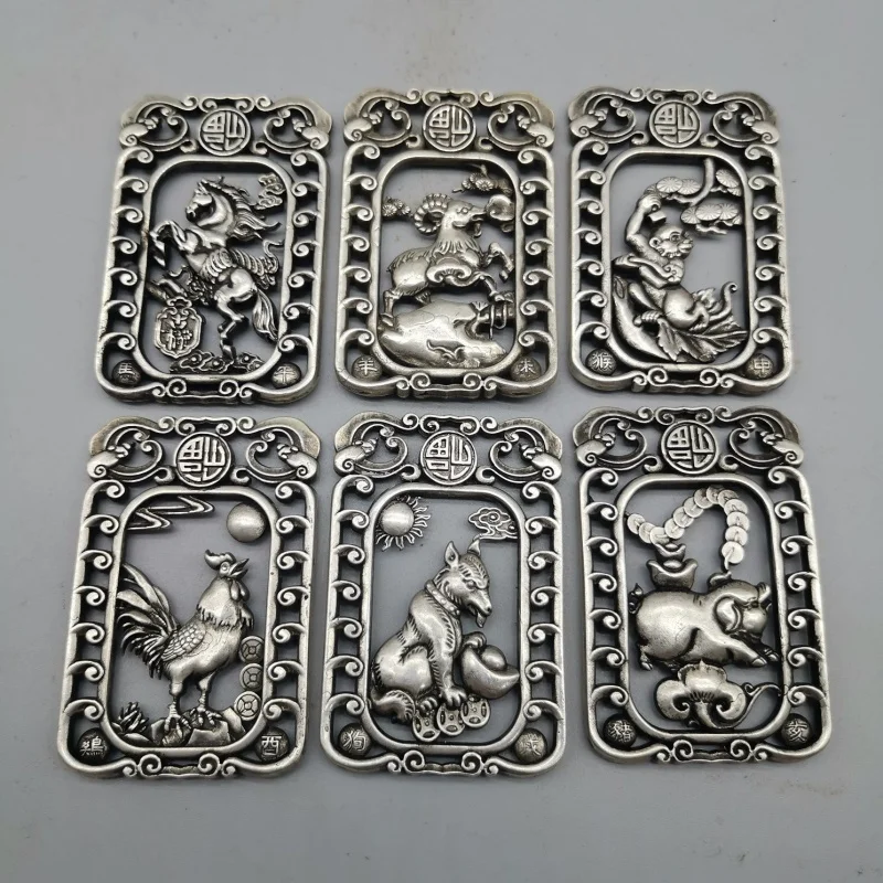 Antique White Copper Hollow out Twelve Zodiac Brand Pendant Copper Waist Tag Pendant Wholesale image 2