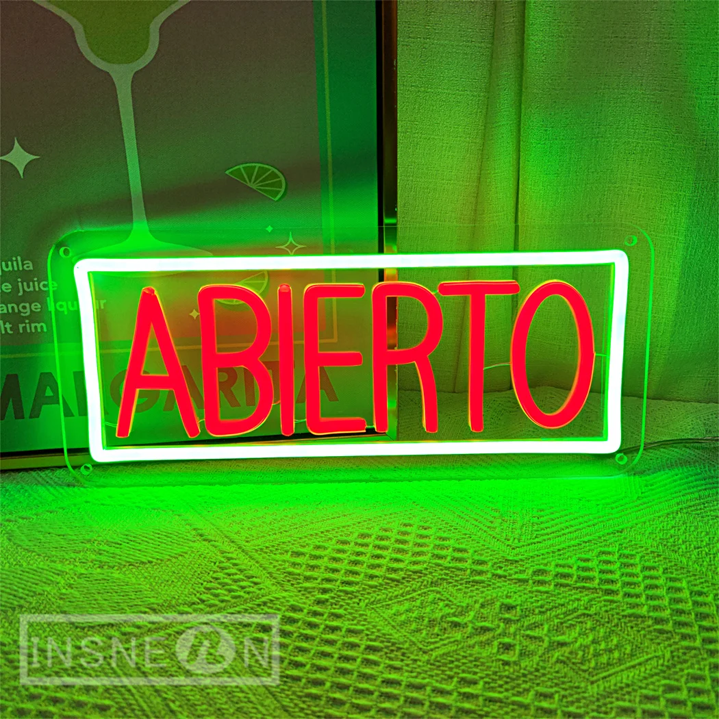 Abierto-Enseigne au néon LED, enseigne au néon espagnole, café, studio, chambre, décoration murale, Chang Club, bar, restaurant, veilleuse ouverte USB