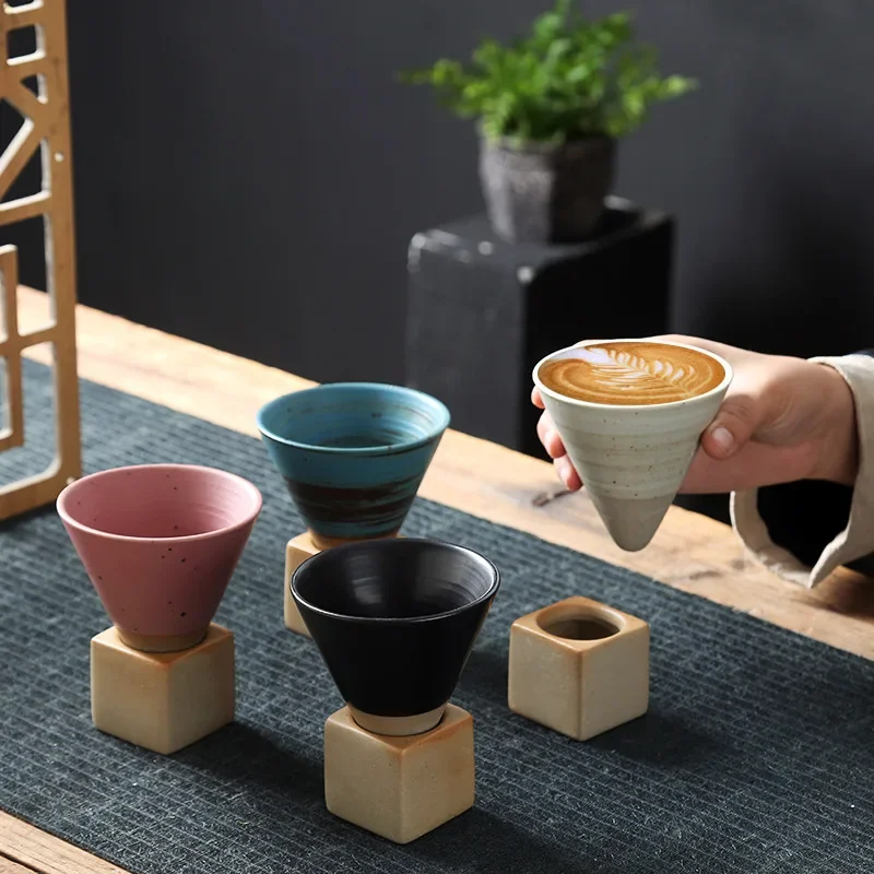 Creative Retro Coffee Cup Japanese Style Stoneware Latte Art Cup Tea Cup Household Ceramic Mug Funnel Coffee Cup Coffee Utensils