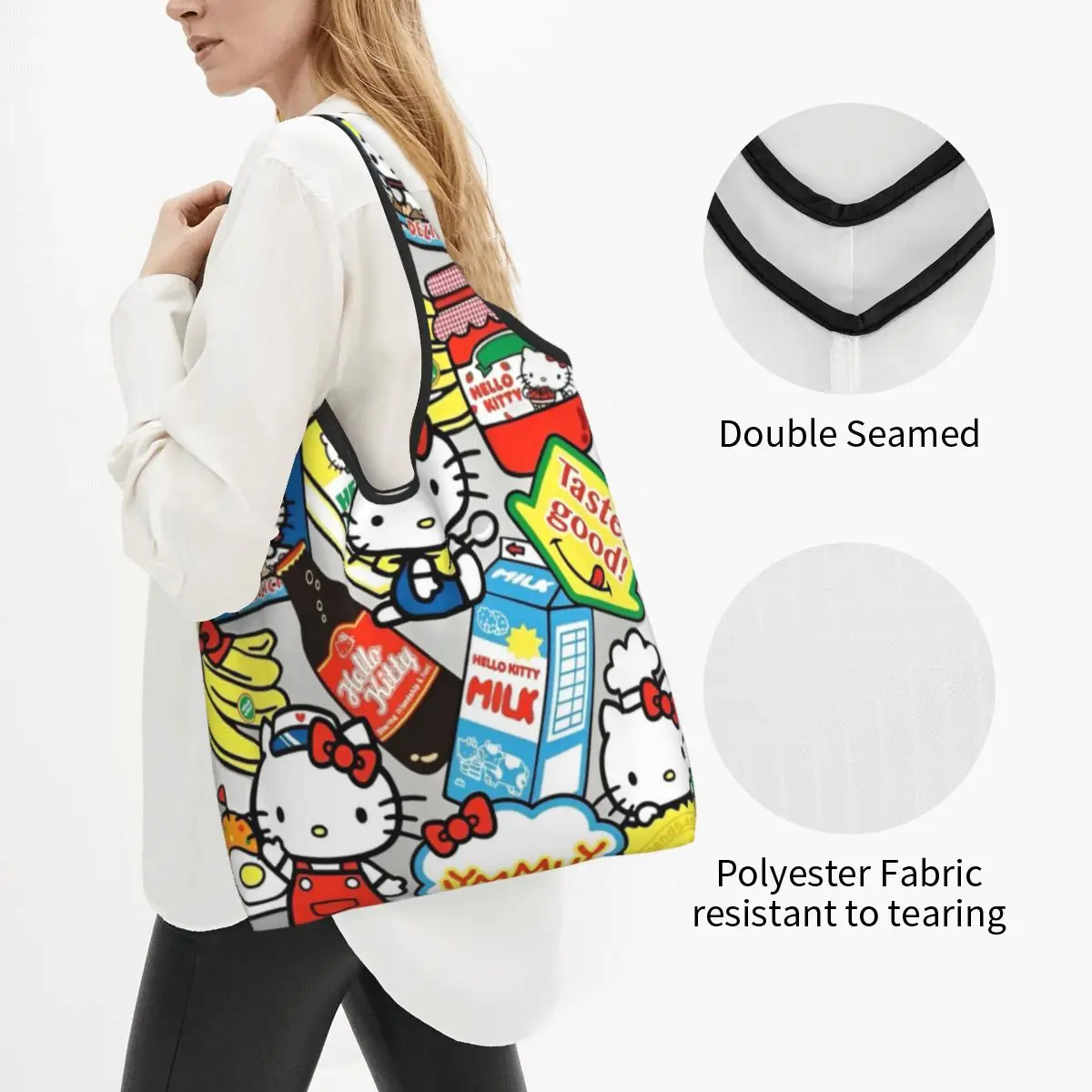 Sanrio Hello Kitty Shopper Bag My Melody Kuromi Cinnamoroll Handbags Female Custom Tote Bag Casual Cloth Office Shoulder Bag