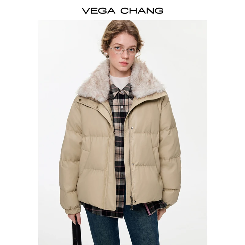 Vega Chang Nuovo stile invernale Collo in pelliccia grande Comodo piumino in cotone da donna in velluto stile coreano