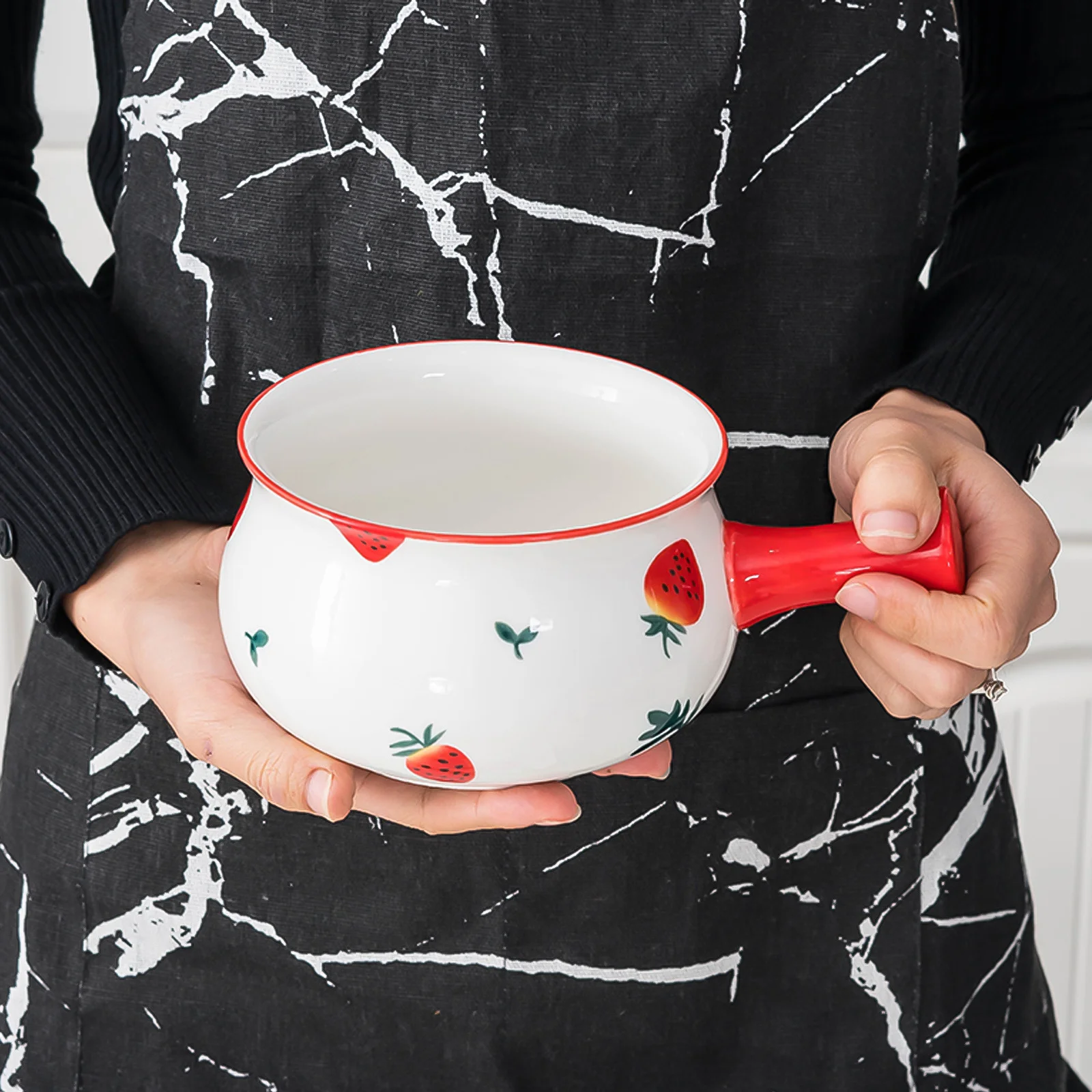 หม้อซุปนมเซรามิก ชามอาหารเด็ก ใช้กับไมโครเวฟและเครื่องล้างจานได้ ด้ามจับถนัดมือ ความร้อนกระจายเร็ว ให้ความร้อนสม่ำเสมอ