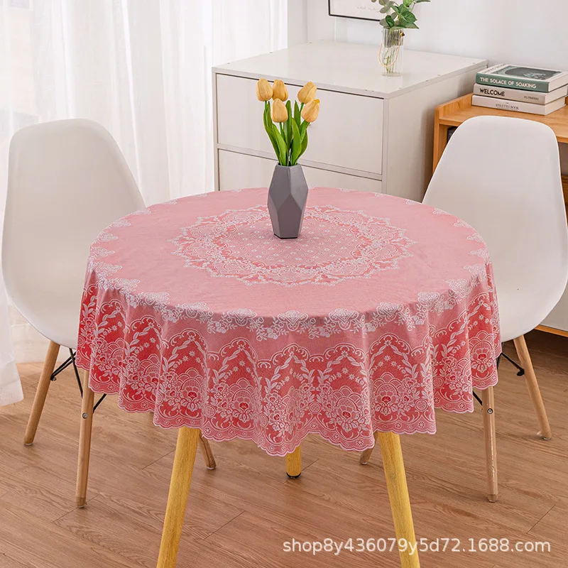 مفرش طاولة مستدير صغير من الدانتيل البلاستيكي من QW مقاوم للماء ومضاد للانزلاق ولا يغسل من مادة PVC البلاستيكية المستديرة لطاولة القهوة #2