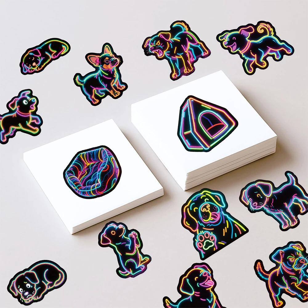 10/30/50 قطعة لطيف الكرتون النيون الكلب ملصقات Kawaii الحيوانات الكتابة على الجدران الشارات Skateboard بها بنفسك سكيت دفتر الهاتف الكلاسيكية الاطفال لعبة ملصق